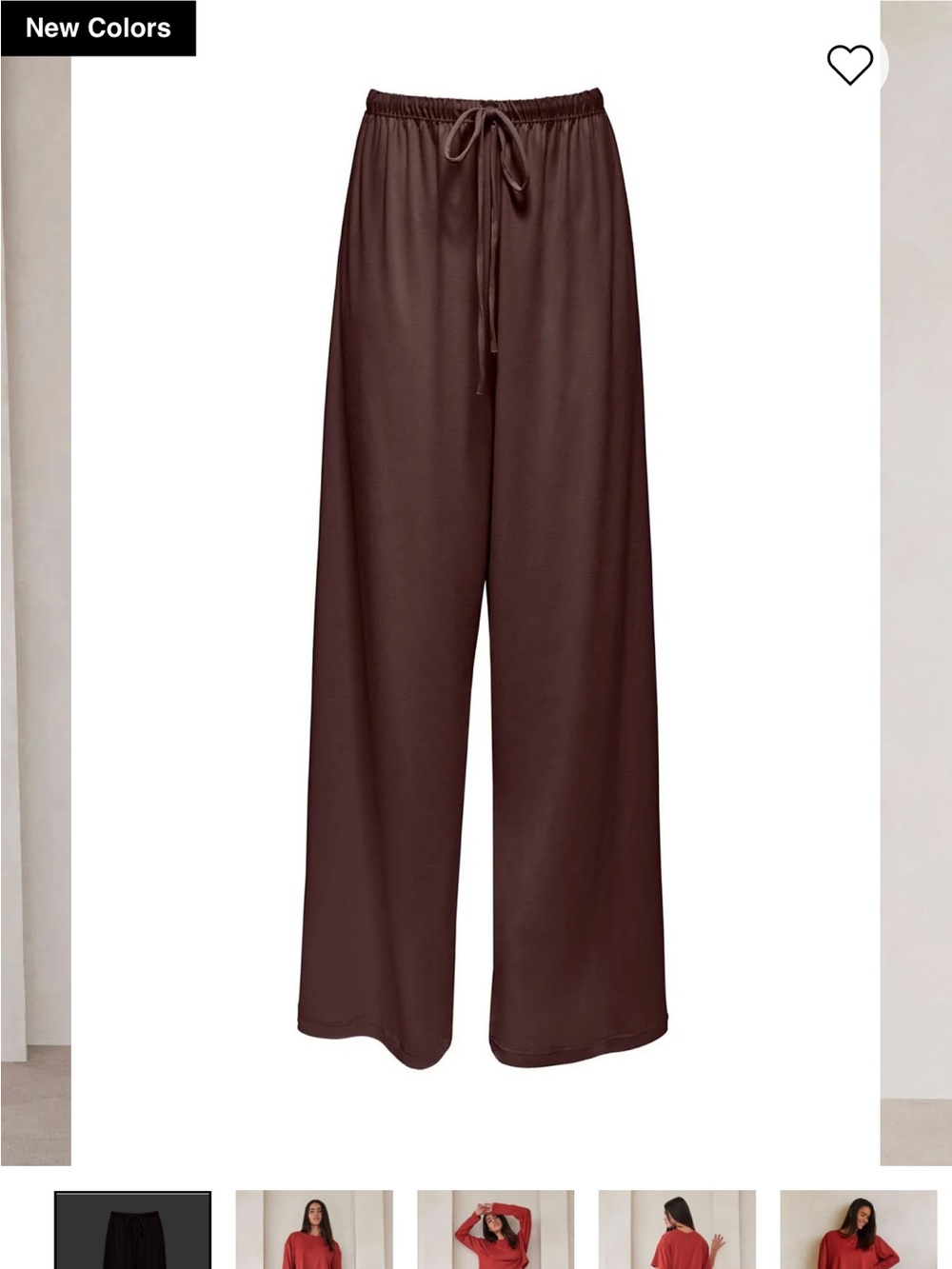 Wide-Leg Drawstring Pajama Pants in Chocolate Brown